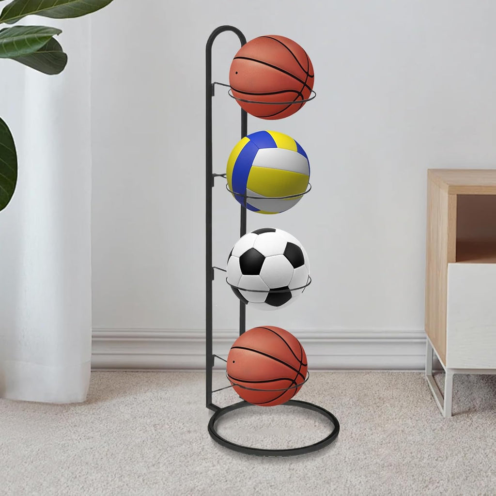 Skiennix 4-Tier Ball Storage Rack - Heavy-Duty Carbon Steel Holder for Basketball & Football | Multi-Purpose Vertical Design