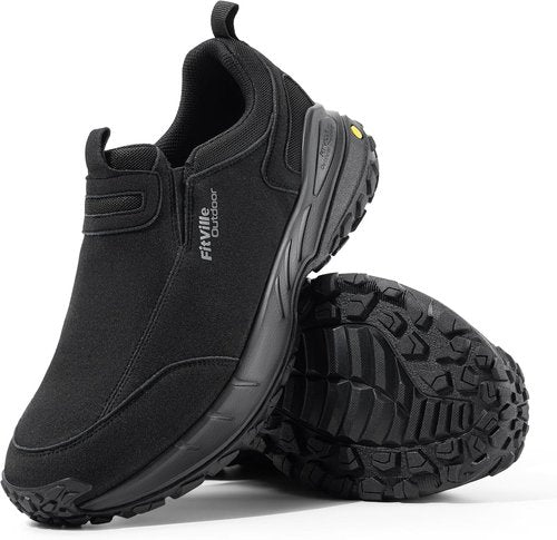FitVille Wide Slip-On Shoes for Men - Comfortable Hiking & Walking Loafers with Arch Support | Slip Resistant | Wide Toe Box