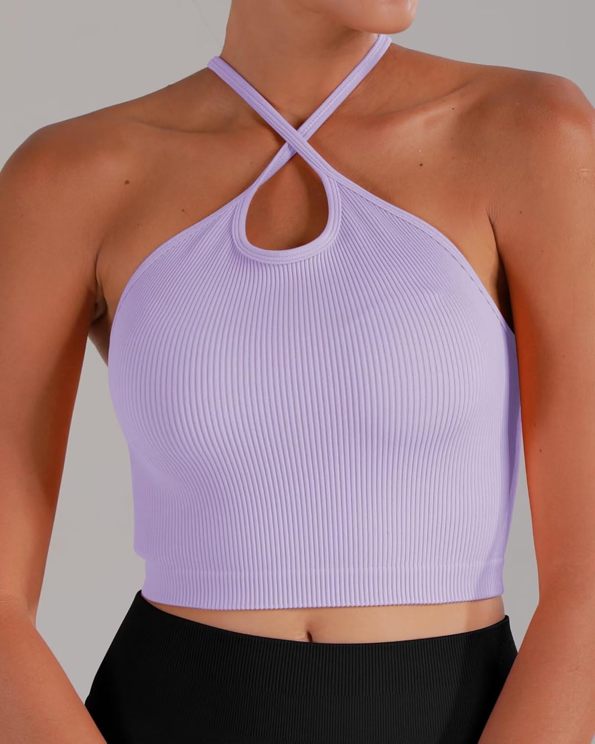Sunzel Ribbed Crop Tank Top - Seamless Racerback, No Padding, Slim Fit Stretchy Yoga Camisole for Women