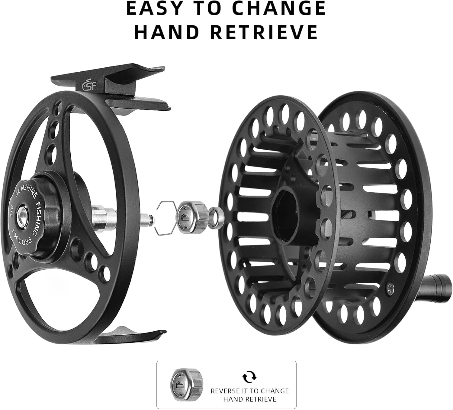 SF SF-001 Large Arbor Fly Fishing Reel with Aluminum Alloy Body 3/4wt 5/6wt 7/8wt Die Cast Pre-Loaded Fly Reel with Line Combo for Trout Bass Carp Pike Panfish