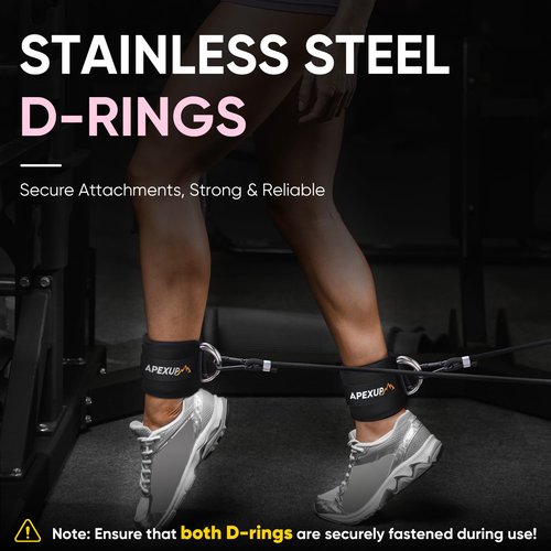 APEXUP Ankle Strap for Cable Machine, Ankle Resistance Bands, Cable Kick Back Straps for Gym, Glute Workouts, Leg Extensions, Adjustable Straps with Neoprene Padding (Pair, Black)