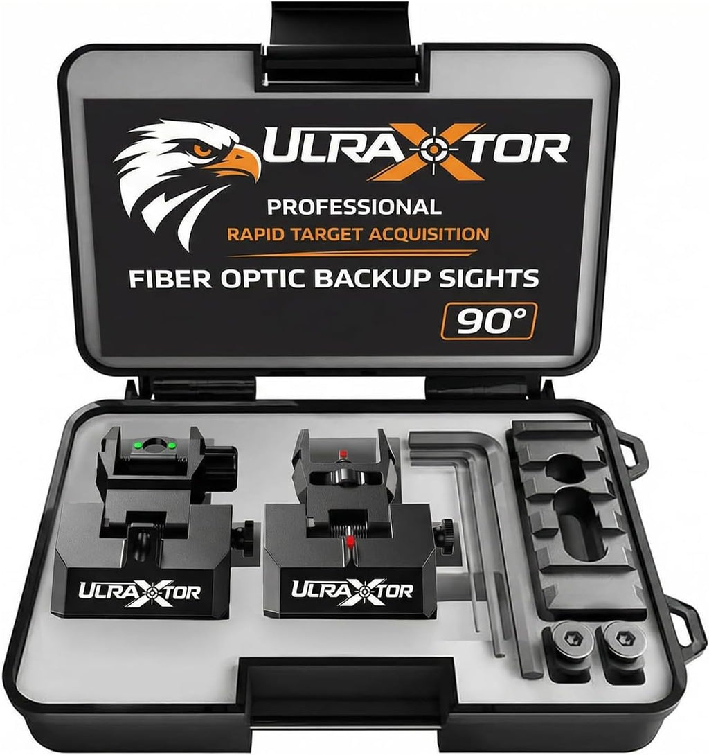 Upgraded Fiber Optic Iron Sight Set - Low Profile Picatinny Rail Backup Sights with Red/Green Dots