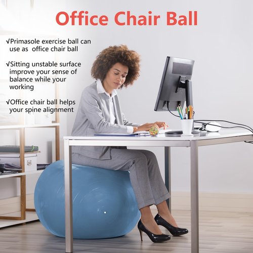 Primasole 45cm Anti-Burst Yoga Ball for Pilates, Core Strength, Pregnancy & Office Chair - Stability Ball for Home & Gym Workout (17.7 Inch, Pale Gray)‌