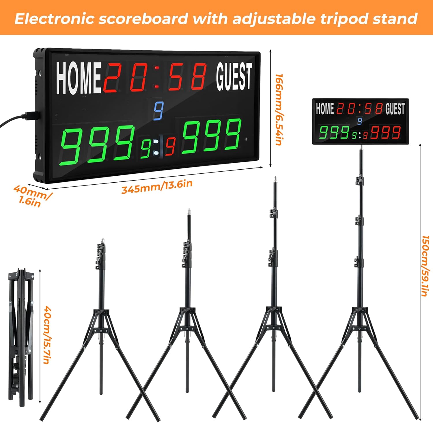 Skiennix Digital Scoreboard - Upgraded Electronic Score Keeper with Remote & Tripod | 12/24h Timer for Sports