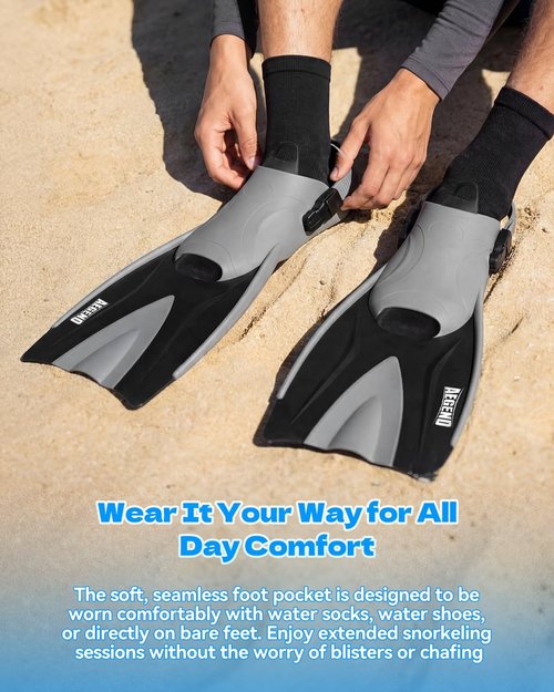 Aegend Snorkeling Gear Set - Anti-Fog Panoramic Mask, Adjustable Fins & Dry Top Snorkel | All-in-One for Adults