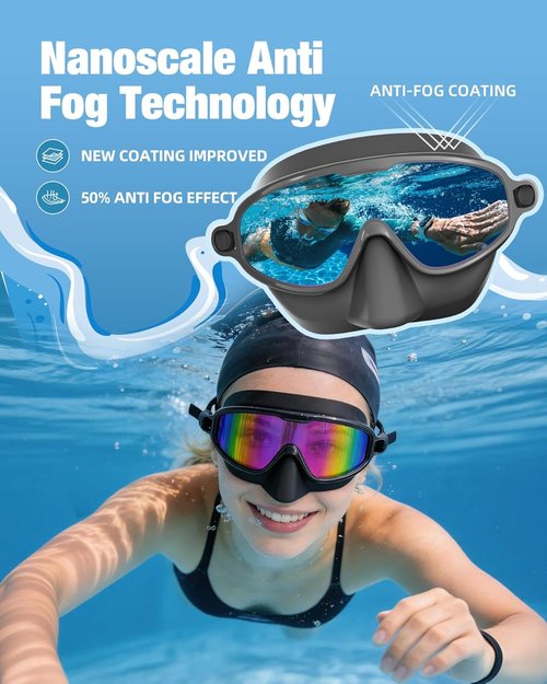 Aegend Swim Goggles - Anti-Fog, UV Protection, No-Leak Design | 2 Pack with Nose Cover for Adults