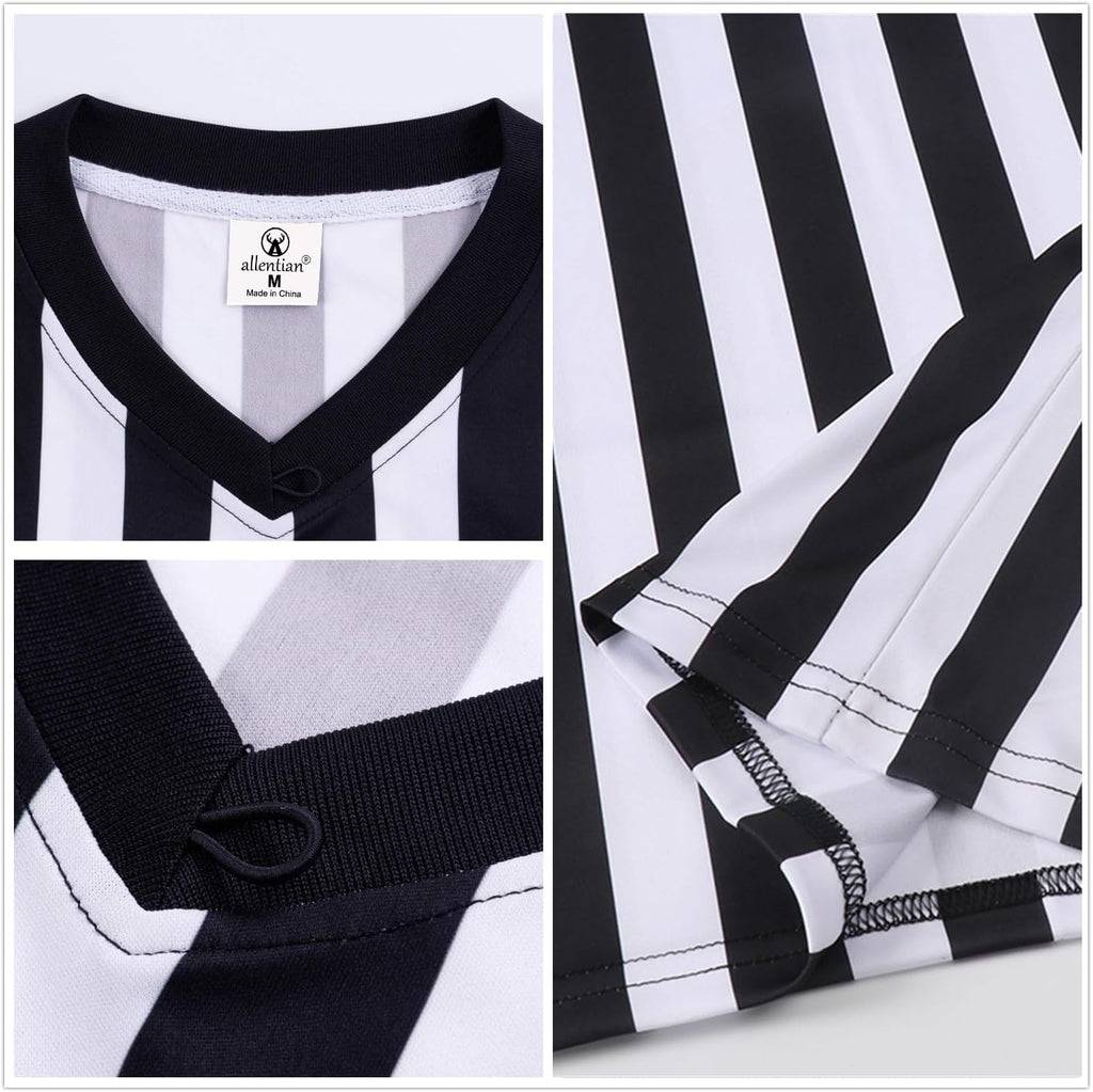 Skiennix Men’s Referee Shirt - Official Black Stripe Umpire Jersey | Pro-Style V-Neck Uniform for Basketball & Football