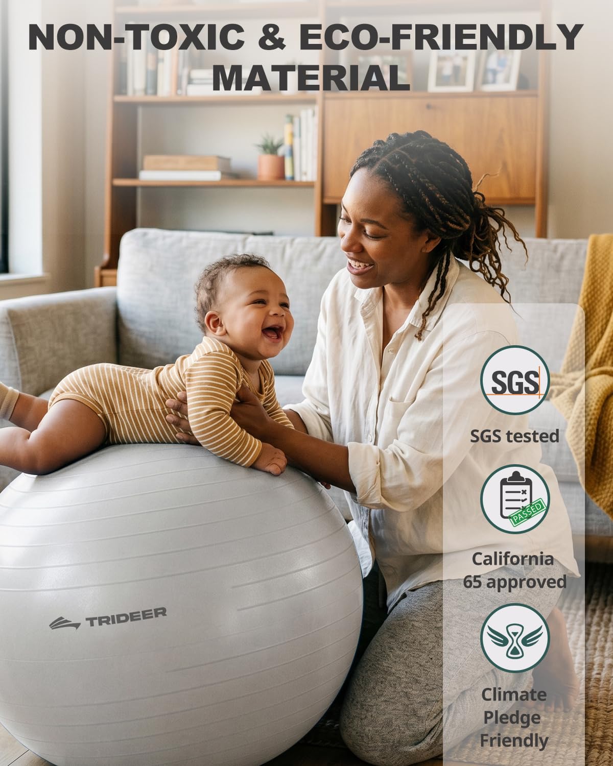 Trideer Yoga Ball for Exercise, Pregnancy & Birthing, 5 Sizes Exercise Ball for Physical Therapy, Stability, Fitness, Quick Pump Included