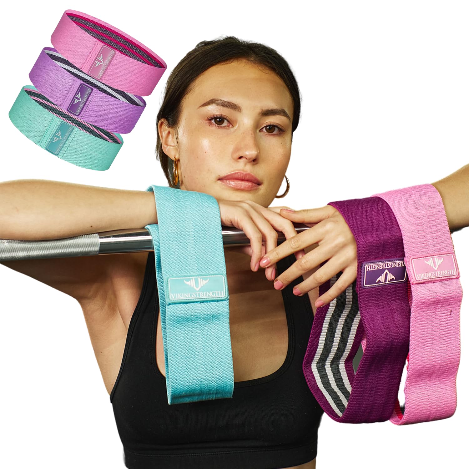 Vikingstrength Booty Bands, Resistance Bands, 3 Levels Exercise Workout Elastic Bands for Legs and Butt, Non-Slip Glute Hip Thigh Band, Booty Bands for Woman Gym Work Out + V-Strength Workout App