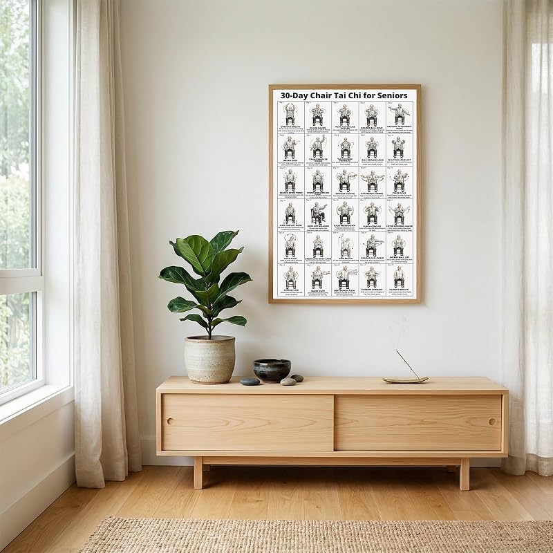 Chair Tai Chi Workout Chart for Seniors – Seated Exercises Canvas Wall Art (A) 24" x 16"