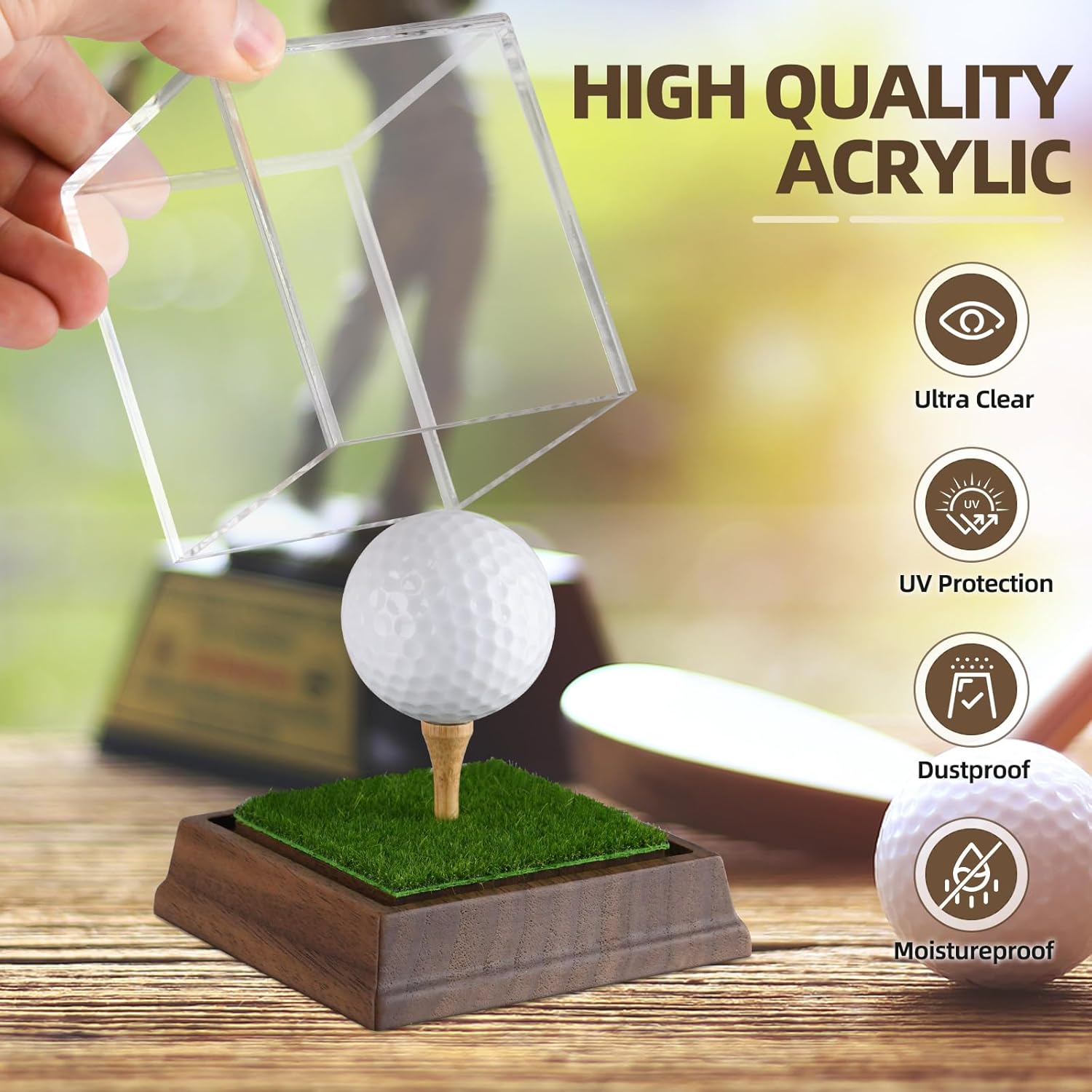 Wanult Golf Ball Display Case - Premium Acrylic Holder with Wood Base & Lifelike Turf | Perfect for Memorabilia