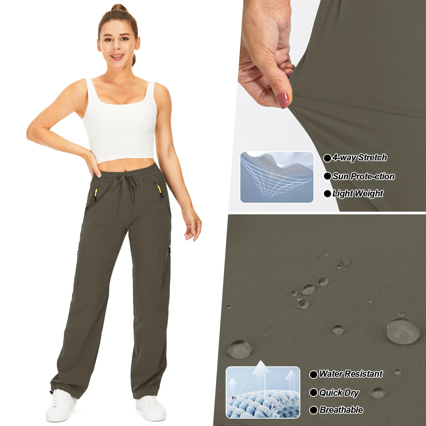 Toomett Women's Hiking Cargo Pants Quick Dry UPF50+ Outdoor Pants for Women Fishing Safari Travel Pants with Pockets,6608, Light Brown,S