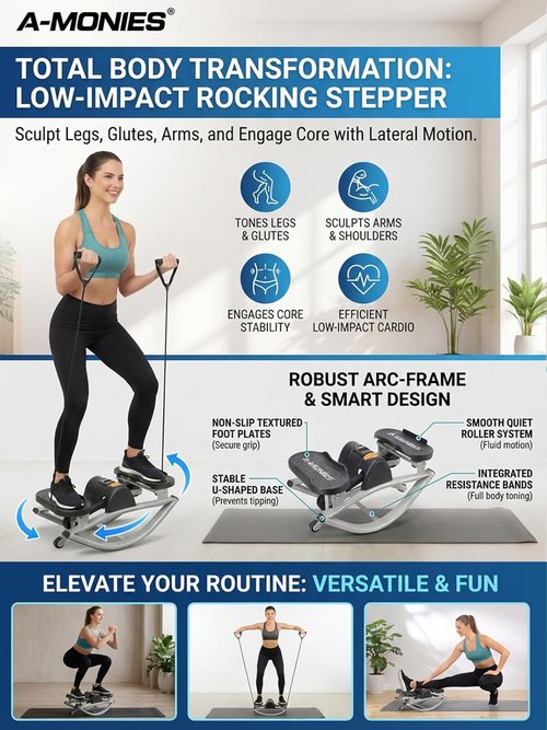 Lateral Rocking Fitness Stepper - Low-Impact Home Workout Machine for Knees & Joints | Compact Design