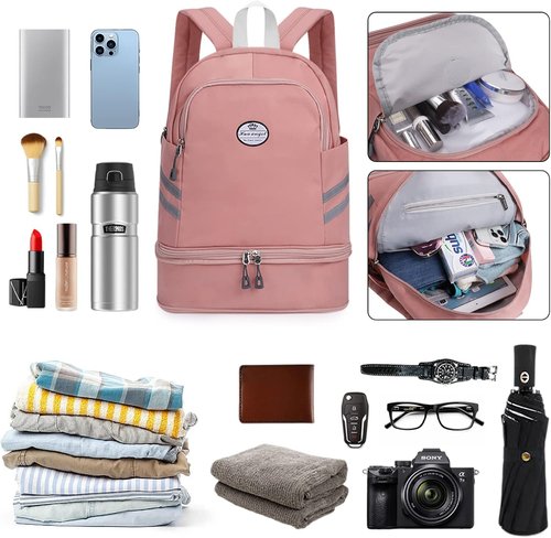 HUA ANGEL Multi-Purpose Nylon Travel Backpack - Foldable Women's Gym Pack with Shoe Compartment | 20-30L