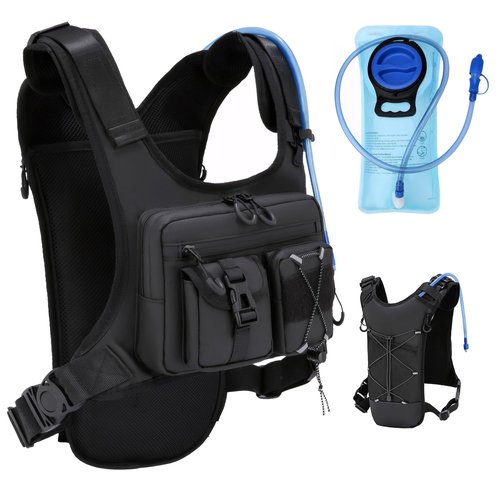 Criuage USA Original Patent Running Hydration Vest Backpack, Lightweight Chest Pack with 2.0L Water Bladder Bag Daypack for Hiking Running Cycling Race Marathon for Women Men (Black V2, Standard)