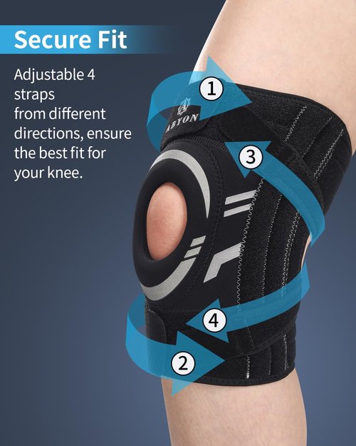 ABYON Knee Brace - Adjustable Support for Meniscus Tear, ACL & Arthritis - Neoprene Wrap with Dual Spring Stabilizers & Gel Pad for Pain Relief