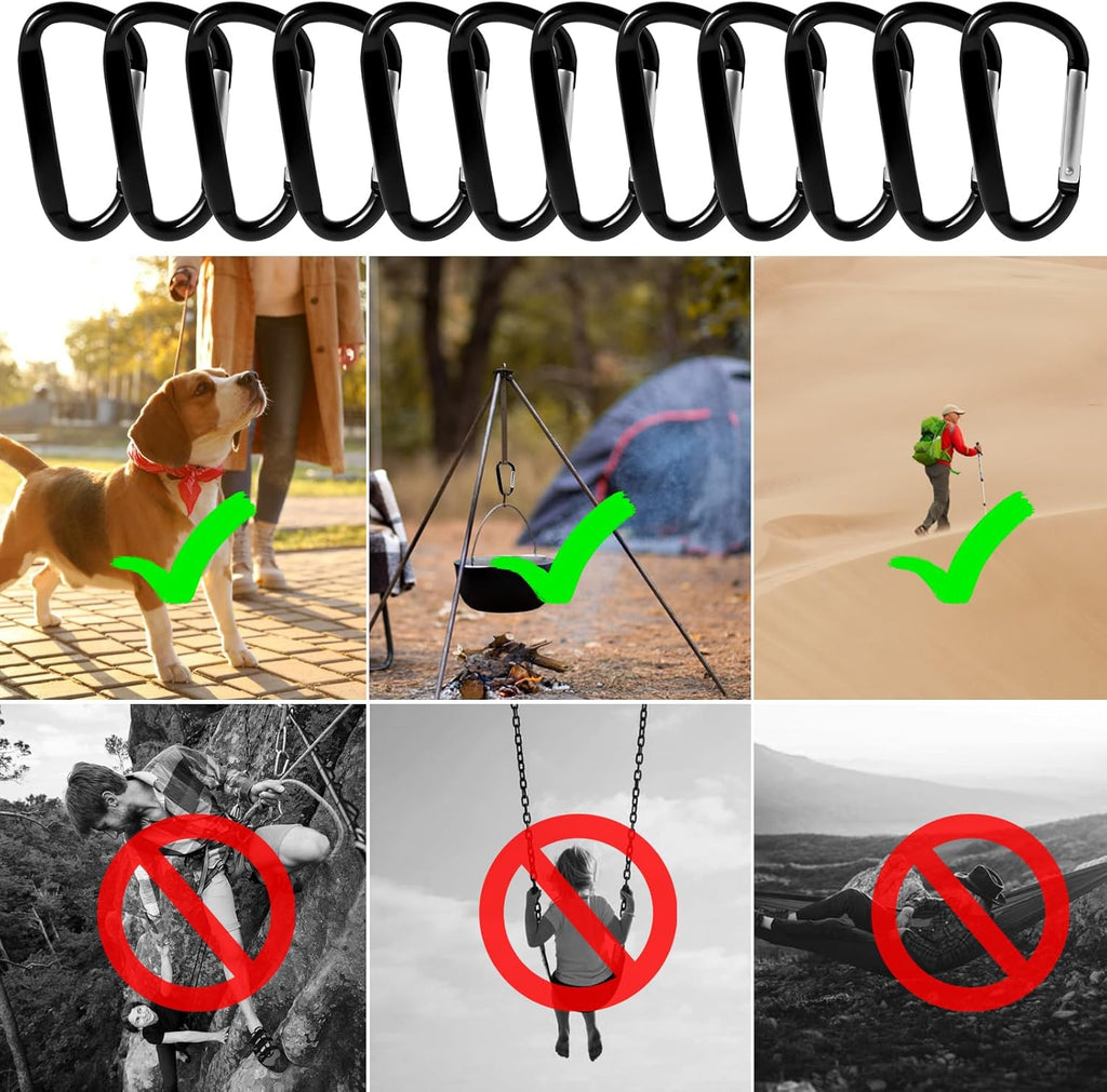 Skiennix 12PCS Carabiner Keychain Clips - Durable 3" Aluminum D-Ring Hooks for Home & Outdoor Use