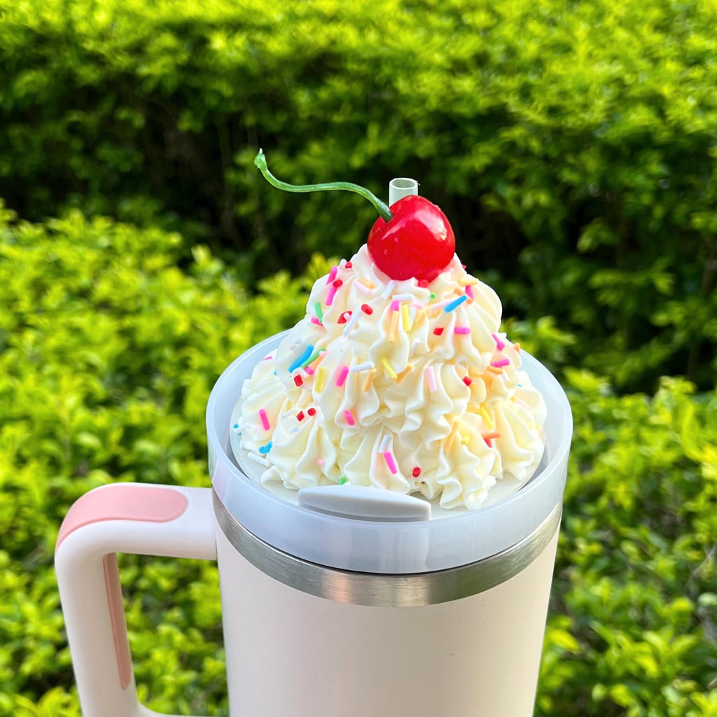 Romukuku Whipped Stanley Topper, Ice Cream Charms for Stanley Cups Accessories 40oz 30oz with Silicone Straw Cover Cap for Tumblers,Compatible with Stanley Cup Lid Accessories Charms (30 OZ)