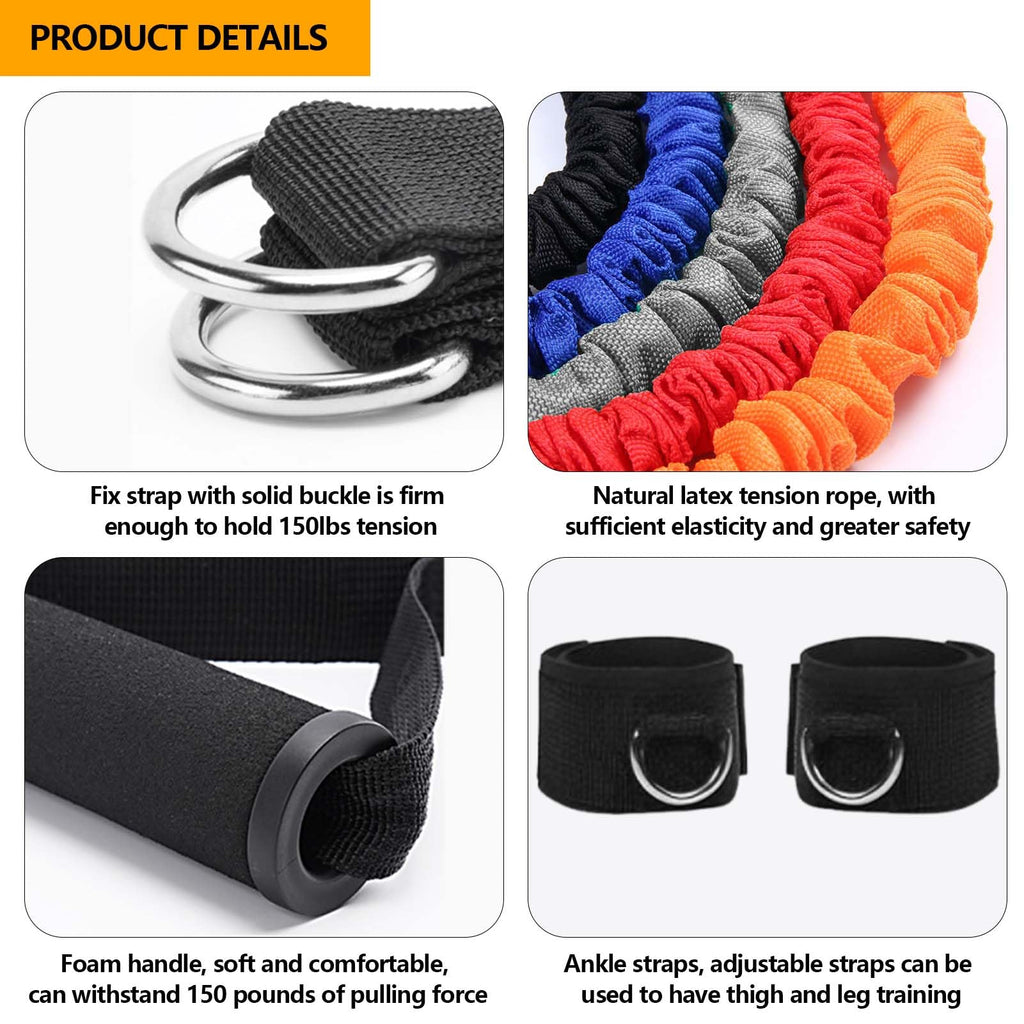 Tuyzhrymlic Resistance Bands Set for Working Out, 150lb Exercise Band with Handles Ankle Strap for Physical Fitness Training Stretching Man and Women