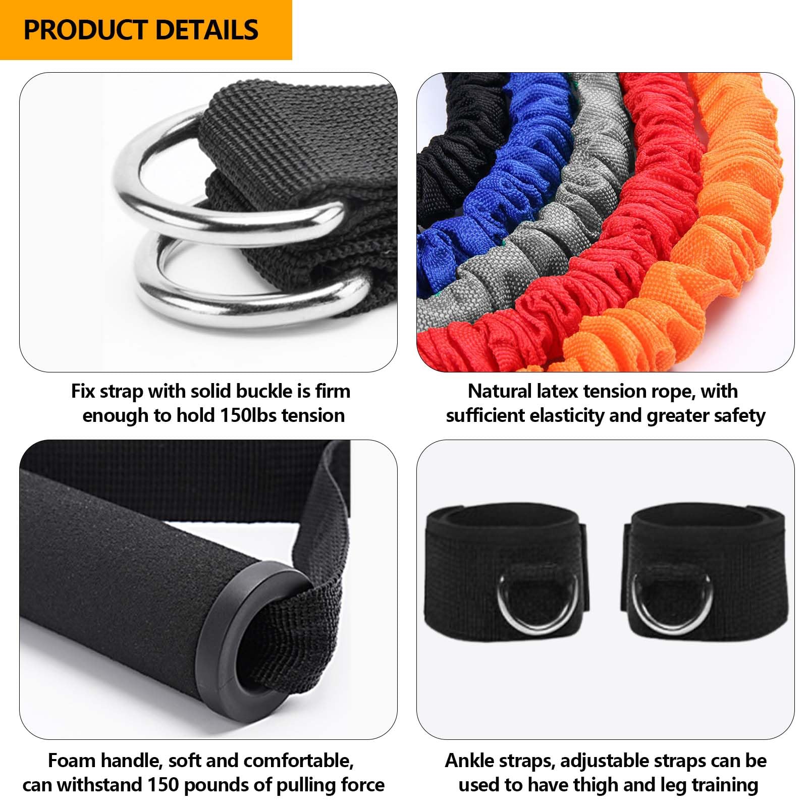Tuyzhrymlic Resistance Bands Set for Working Out, 150lb Exercise Band with Handles Ankle Strap for Physical Fitness Training Stretching Man and Women