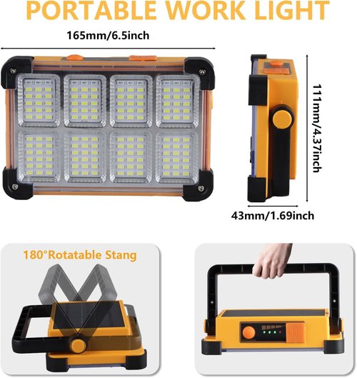 **Skiennix 120W Solar Rechargeable Work Light - 10000LM Portable Flood Light with IP66 Waterproof Design**
