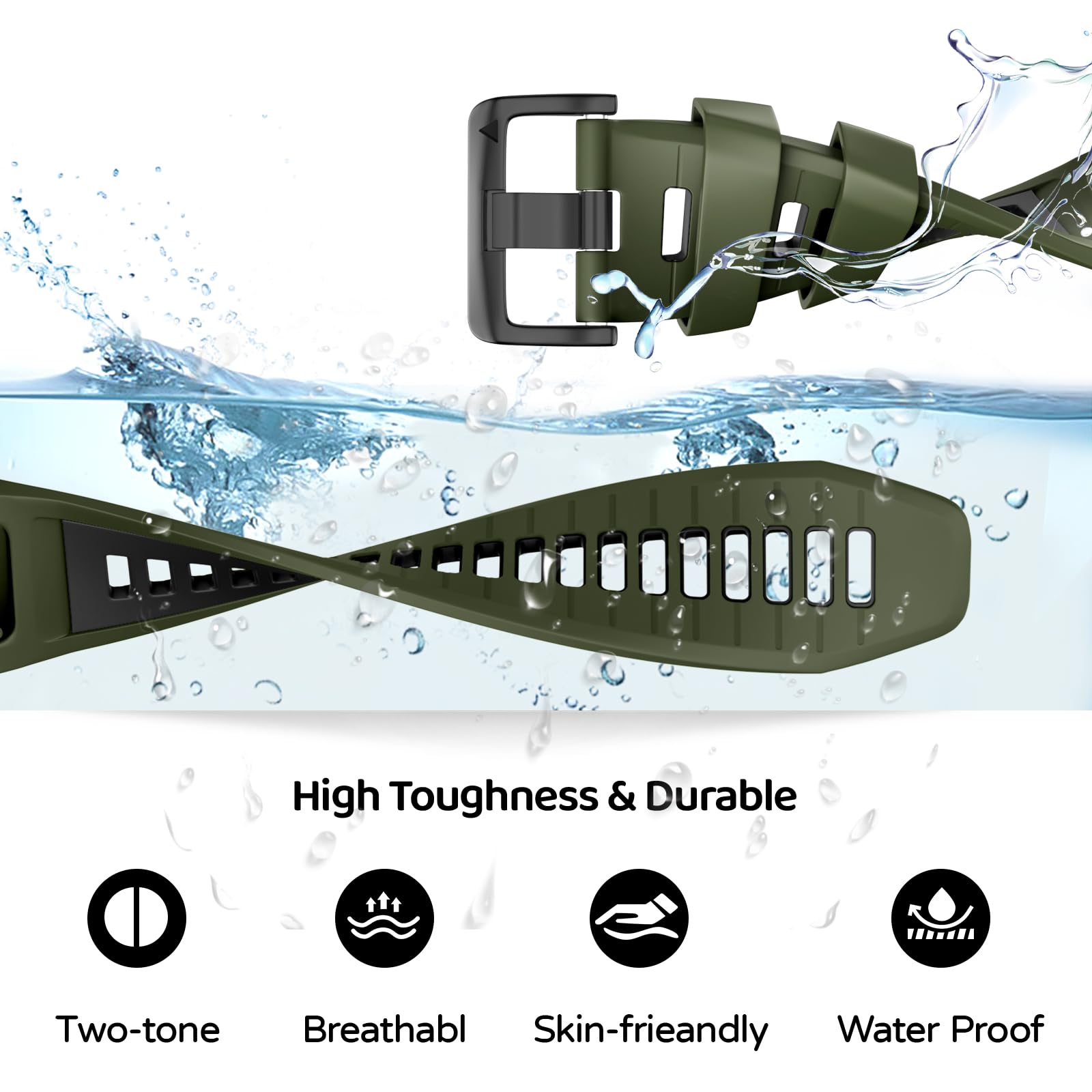 U-LIMVE Watch Band for Garmin Fenix 7X Pro/Fenix 7X/Fenix 6X Pro/Fenix 6X/Fenix 5X/Fenix 3, Silicone QuickFit 26mm Replacement for Garmin Descent Mk3i 51mm/Epix Pro 51mm/TACTIX 7, Army green black