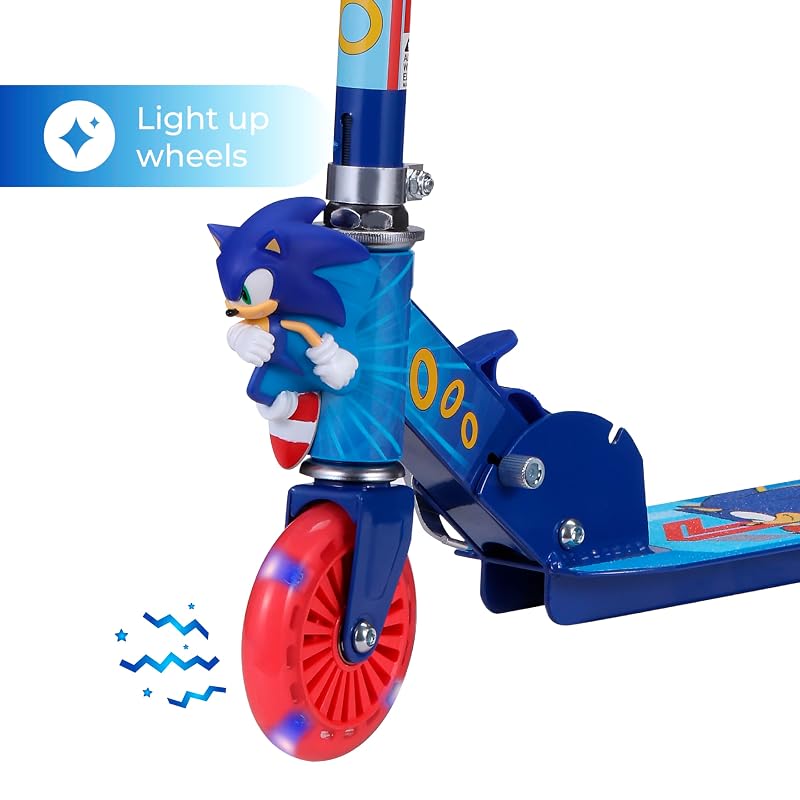 2 Wheel Kick Scooter for Kids with Sonic Variation - Foldable, Light Up LED Wheels