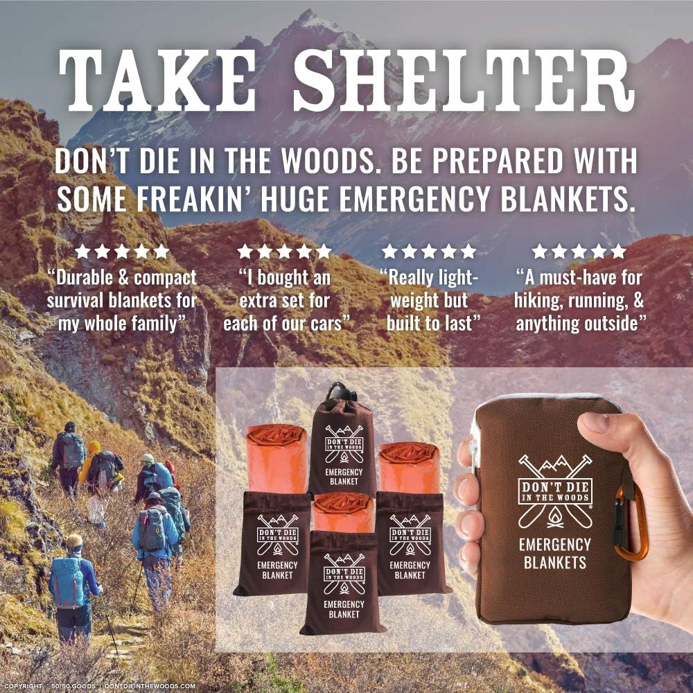 Skiennix Emergency Blankets - Extra Large Thermal Mylar Space Blankets | 4-Pack for Outdoor Survival (Orange)