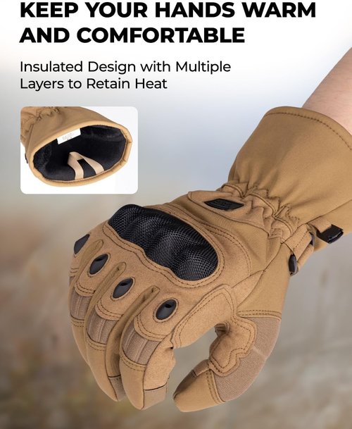 KEMIMOTO Tactical Gloves - Winter Warm Motorcycle Gloves with Touchscreen & Hard Shell Protection