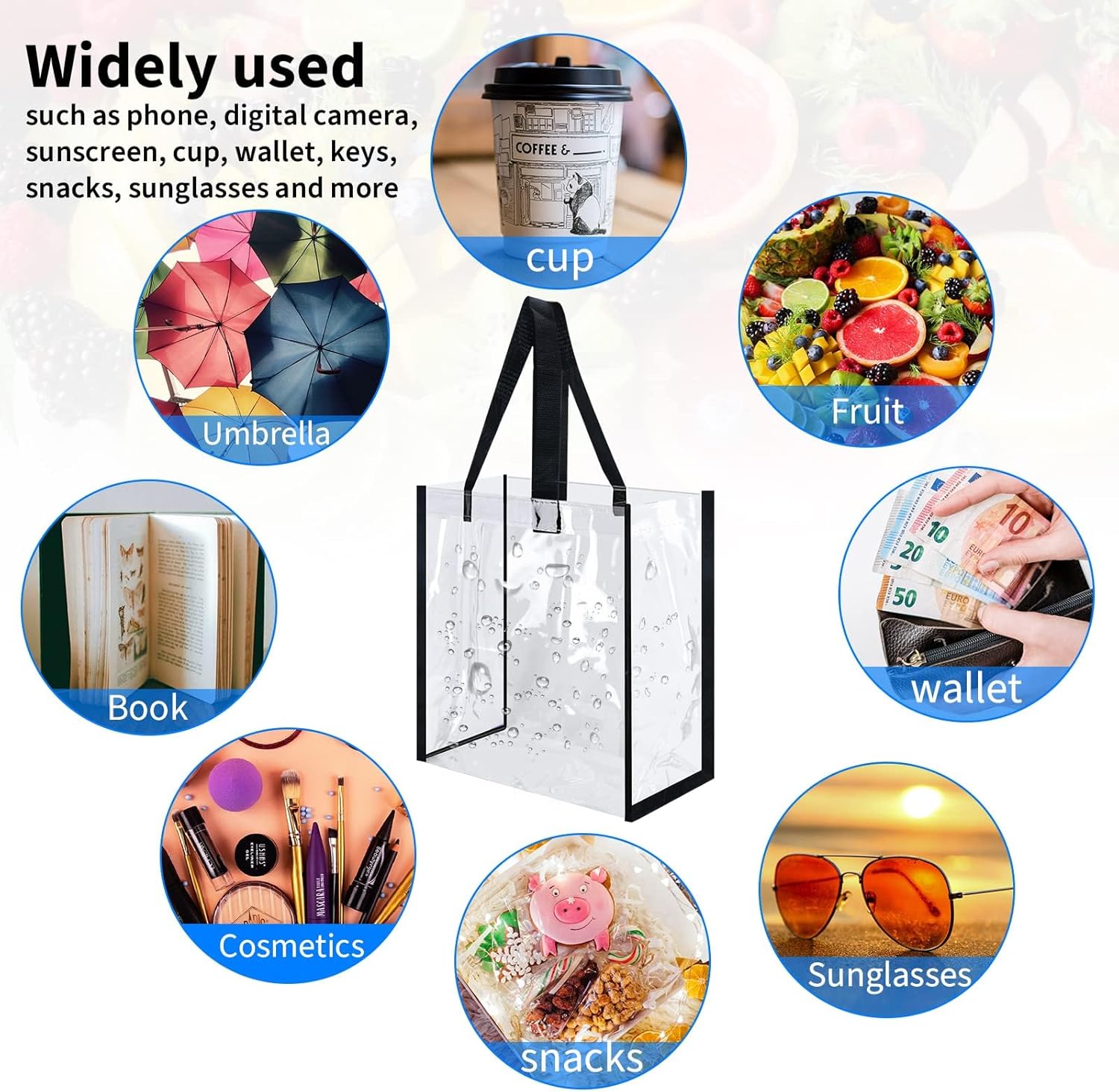 Skiennix Clear Tote Bags - Durable PVC with Handles for Work, Beach, Lunch | 12 x 12 x 6 Inch