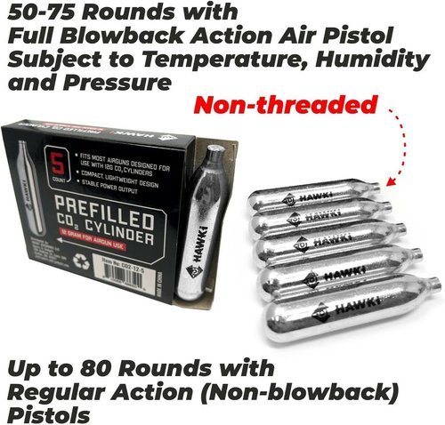 Hawki 12 Gram CO2 Cartridges - Ideal for Air Guns, BB Guns, Airsoft Pistols & Paintball Use