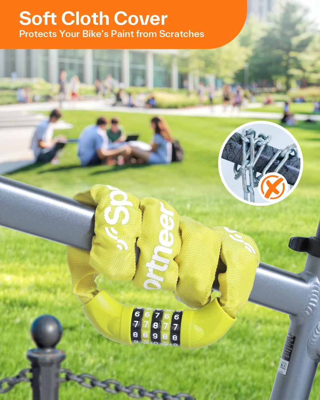 Sportneer Bike Lock - High Security 5-Digit Combination Chain Lock | 3.2/3.6/4ft Heavy Duty Keyless for Bikes, Motorcycles & Scooters