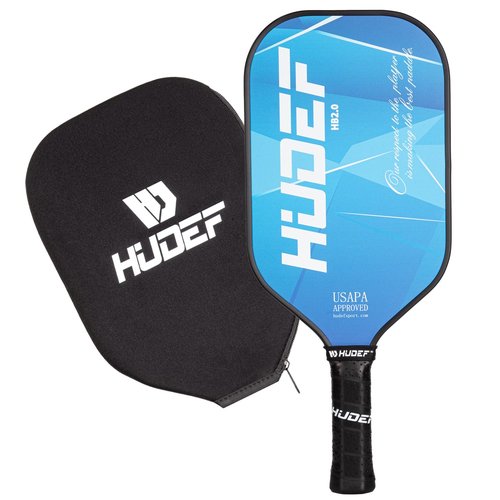 HUDEF Pickleball Paddle USAPA Approved, Lightweight Carbon Fiber Face and Polypropylene Honeycomb Core Pickleball Racket with Cover, Elongated Handle and Cushion Comfort Grip Pickle Ball Paddle Blue
