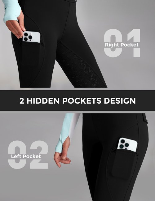 FitsT4 Sports Women's Fleece Horse Riding Pants Full Seat Equestrian Breeches Winter Riding Tights with Pockets Black Medium