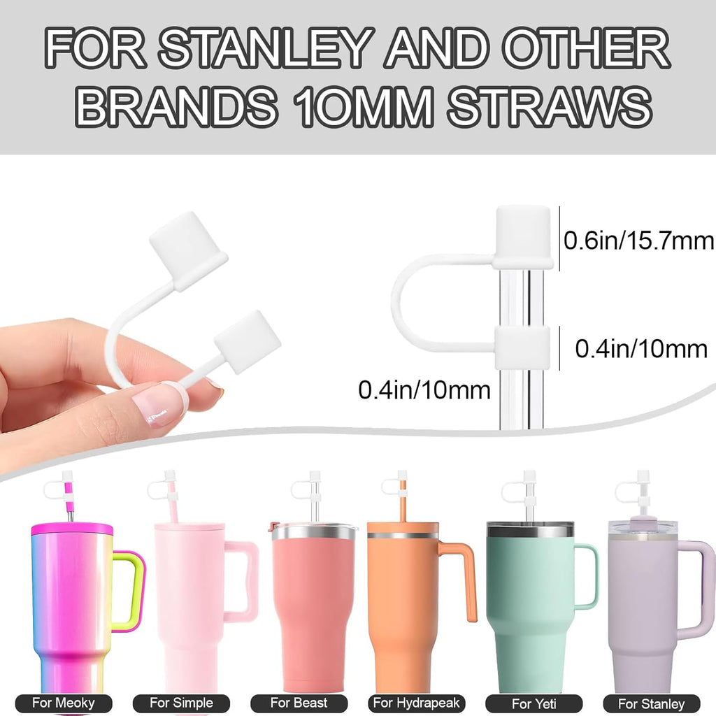 Stanley 14-Piece Silicone Straw Cover Caps - Simple 10mm Toppers for 40oz & 30oz Tumblers | White