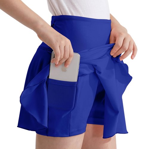 OEBLD Girls Athletic Skort High Waist Tennis Skirts with Shorts Butterfly Ruffle School Skirts with Pockets Royal Blue