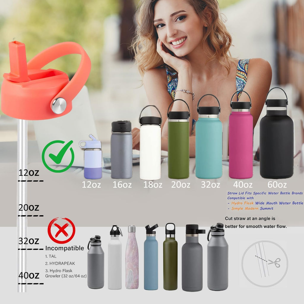 Regine Switzerland Hydro Flask Straw Lid - Flexible Handle & Straws | Replacement Cap for 32/40 oz
