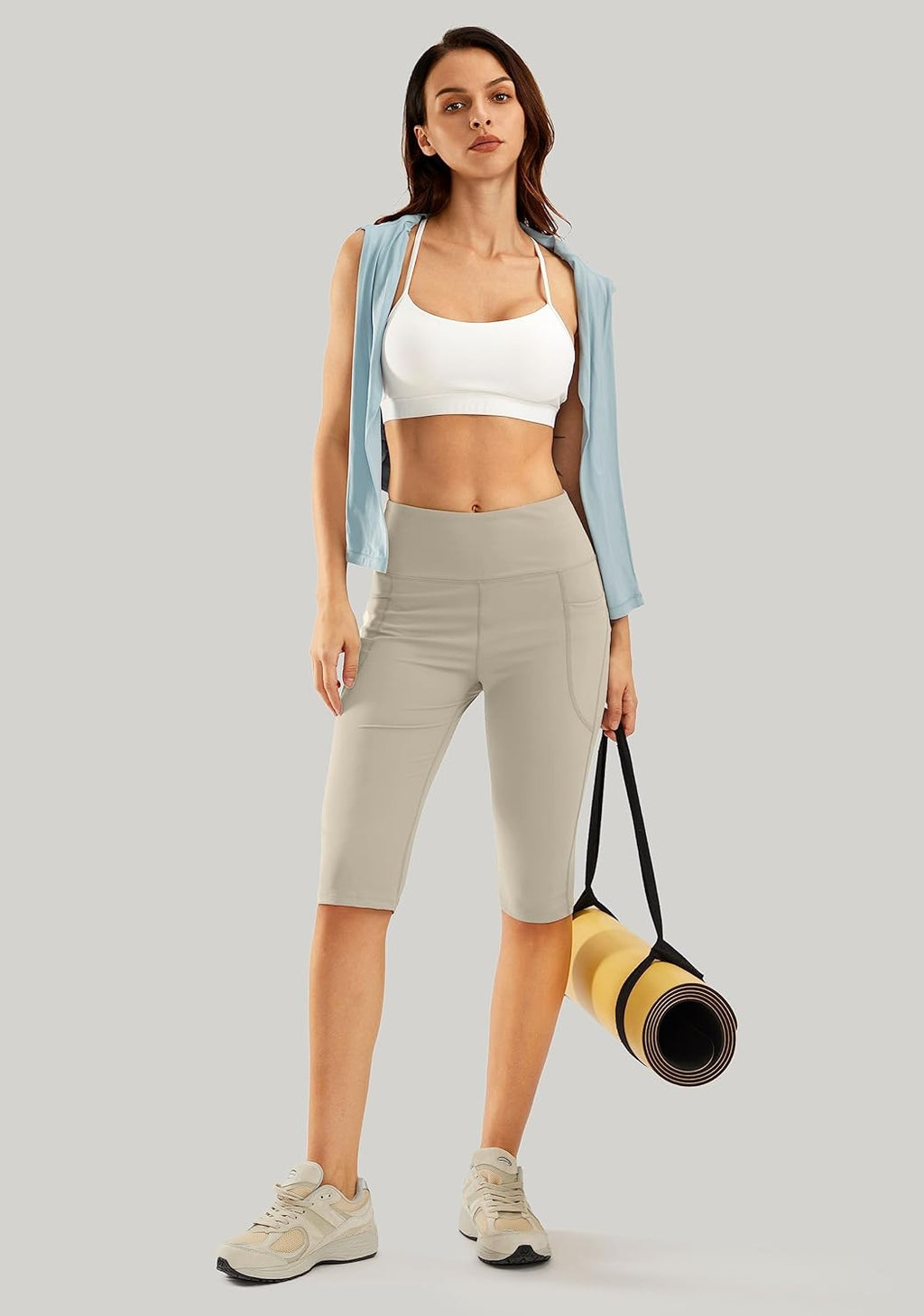 SANTINY Women's High-Waisted Capri Leggings - Knee Length with Pockets for Yoga & Exercise