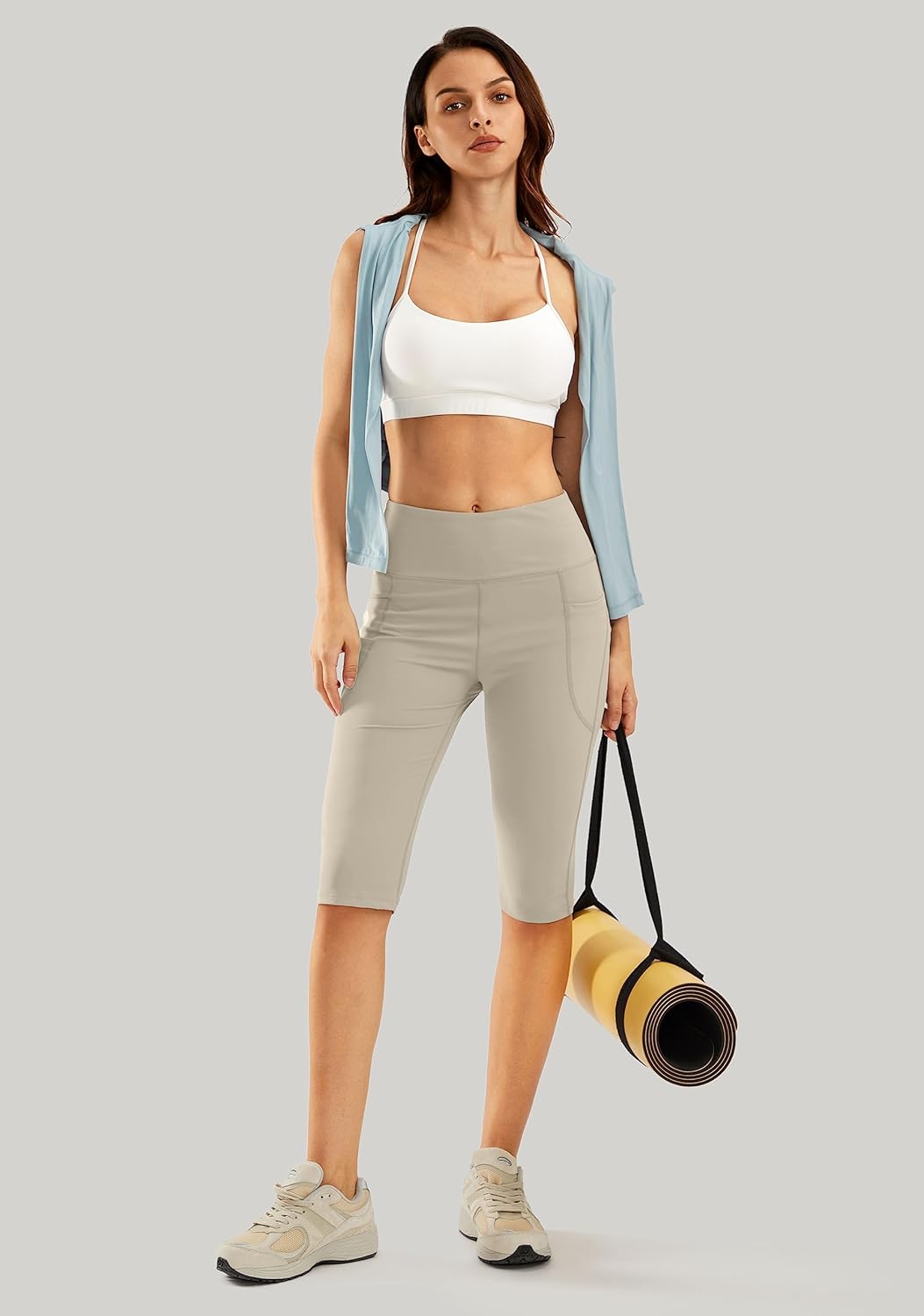 SANTINY Women's High-Waisted Capri Leggings - Knee Length with Pockets for Yoga & Exercise