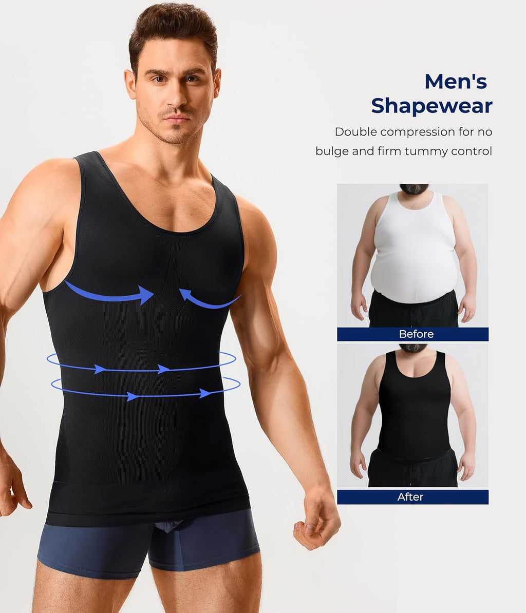 TAILONG Compression Shirts for Men - Slimming Body Shaper Waist Trainer Vest | Workout Tank Tops