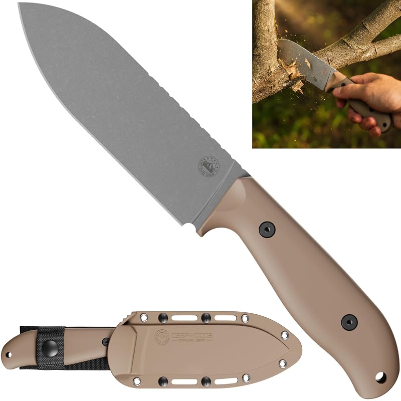 Fixed Blade Knife with Sandvik 12C27 Steel, G10 Handle — DeepWoods Bushcraft Survival (Desert Gray) - Outdoor Camping