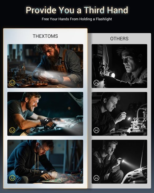 ThxToms LED Flashlight Gloves, Gifts for Him Men Boyfriend Husband, Mens Gifts for Fathers Day Christmas Birthday, Cool Gadgets Tools for Fishing, Repairing, Camping, 1 Pair Black