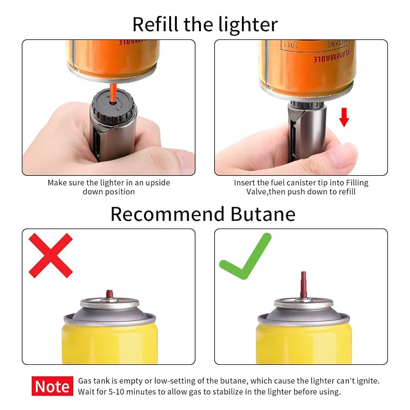 Butane Torch Lighter with Flexible Neck, Refillable, Windproof, Visual Fuel Window - Black (Variation: Black)
