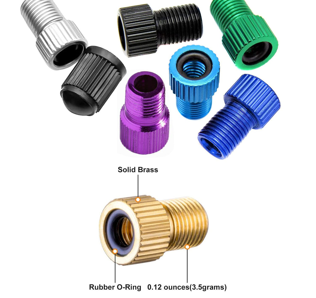 Alloygold Presta Valve Adapter, 5 Pcs Presta to Schrader Adapters, French/UK to US Bike Valve Adapter with 15 pcs Valve Caps, Bicycle Pump Adapter for Mountain Bike, Road Bike and Cars (Blue)