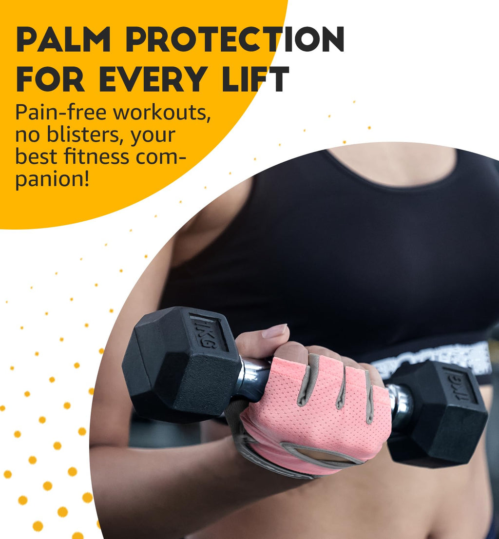 HiRui Workout Gloves for Men Women Kids, Ventilated Exercise Gloves Cycling Gloves with Full Palm Silicone Padding for Fitness Tennis Weightlifting Gym Training (Pink, S)