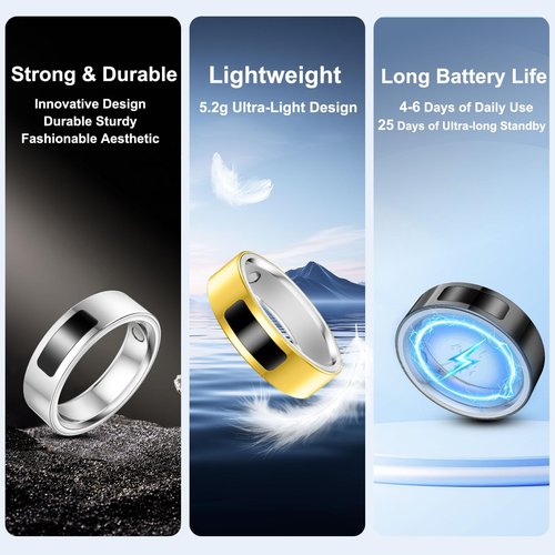 uaue Smart Health Ring for Women Men, Vibration Alert, Touch Control, Fitness Tracker Ring with Sleep/Women's Health/Heart Rate/Steps, IP68 Waterproof for iPhone and Android, Silver 10,No Subscription