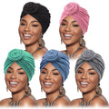 DRESHOW 5 Pack Knotted Headwraps for Women African Turban Pre-Knotted Beanie Headwraps Hair Covers