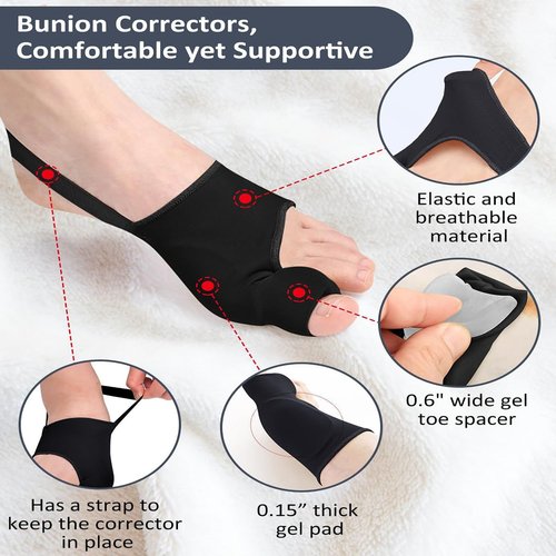 SANHLSKJ 2PCS Bunion Corrector for Women & Men, Big Toe Straightener Splint, Breathable Non-Slip Hallux Valgus Pain Relief, Day Night Support for Foot Care (US 5-10 Women&7-11 Men) (Black)