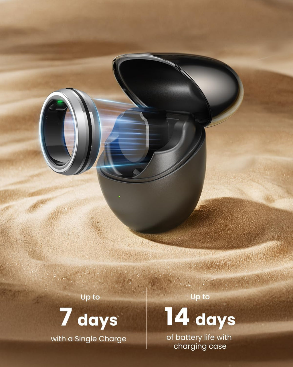 RENPHO Lynx Smart Ring - All-Day Sleep & Activity Tracking | Charging Case Included, Size 8 (Silver)
