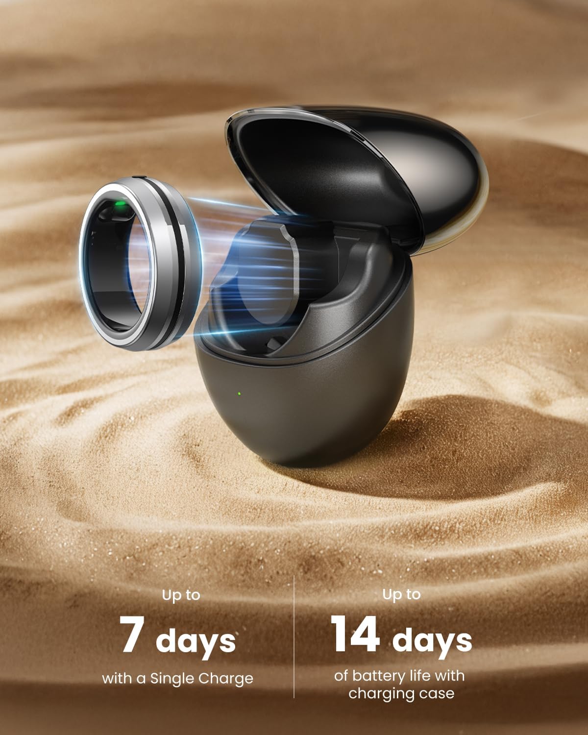 RENPHO Lynx Smart Ring - All-Day Sleep & Activity Tracking | Charging Case Included, Size 8 (Silver)